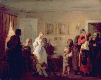 Congratulating the Newly-Weds in a Manor House, 1860 by Grigori Grigorievich Mjasoedov