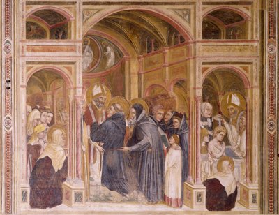 Vestments and Baptism of Augustine, Scene from Stories of St Philip and St Augustine, by Guariento, Church of the Eremitani, Padua, Italy by Guariento di Arpo