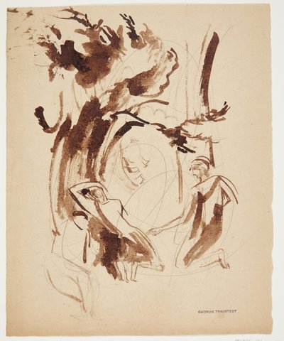 Antique Scene with Kneeling and Lying Figure under a Tree by Gudrun Traustedt