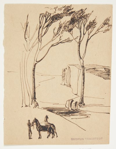 Ideal Landscape. In the Foreground, a Man with Two Horses by Gudrun Traustedt