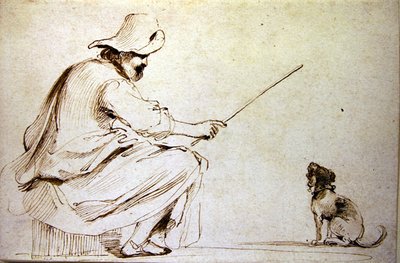 A Seated Man Training a Dog by Guercino