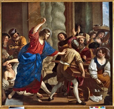 Christ Driving the Money Lenders from the Temple. Painting by Giovanni Francesco Barbieri dit Il Guercino by Guercino