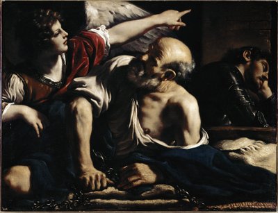 Saint Peter liberated by an angel by Guercino