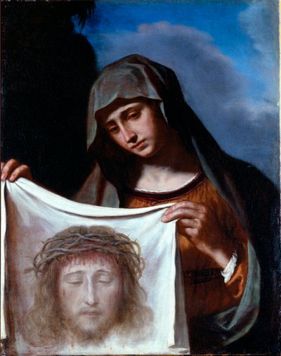 Saint Veronica. The Holy Veil represents the face of Christ whose sweat Veronique was said to have been sweaty during the climb to Calvary by Guercino