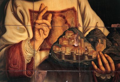 San Marino in act of blessing city by Guercino