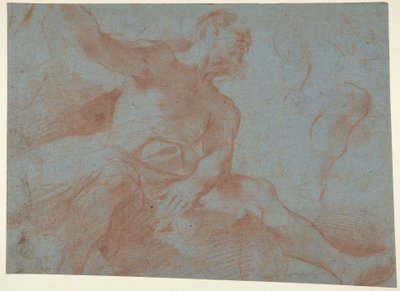 Seated Old Man with Right Arm Upraised (Tithonus) (recto) by Guercino