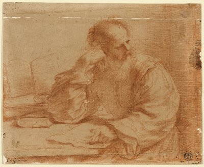 Bearded Man Seated at Table by Guercino