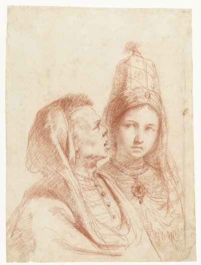 Busts of a Man and a Woman in Exotic Costumes by Guercino