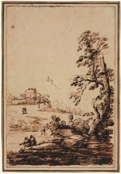 Landscape with Small Group of Buildings, second half 1700s by Guercino
