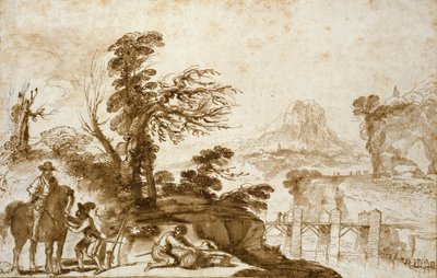 Landscape with a Horseman and a Bridge by Guercino