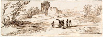 Landscape with Castle and Figures by Guercino
