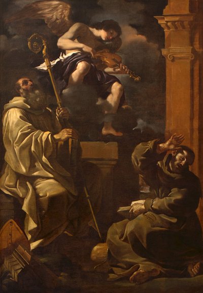 Saint Benedict and Saint Francis Listening to a Musician Angel by Guercino