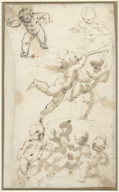 Putti and a Floating Angel by Guglielmo Caccia
