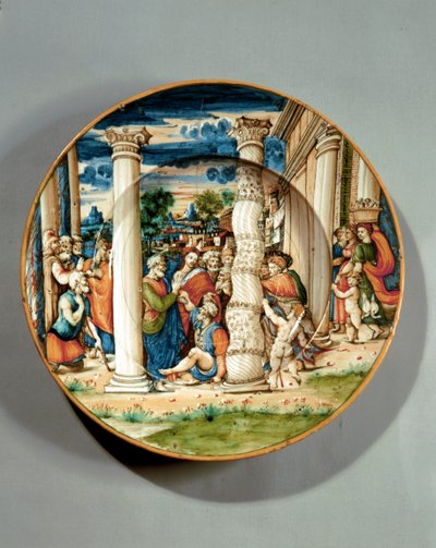 Dish depicting St. Peter and St. John healing the lame man at the Temple by Guido Di (workshop of) Merlino