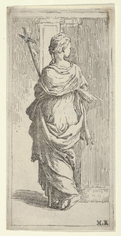 Girl Carrying a Crucifix and Stepping Toward a Pilaster, Seen from Behind, ca. 1590-1600 by Guido Reni