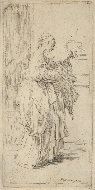 Girl Carrying a Cushion, Seen in Profile Facing Right by Guido Reni
