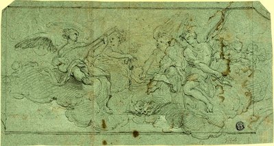 Musician Angels in Clouds (recto); Seated Cleric (verso) by Guido Reni