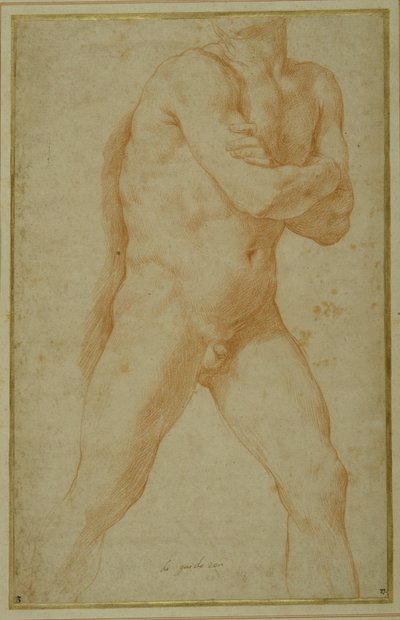 Nude Man Striding Forward, with Arms Folded and Looking Over His Right Shoulder by Guido Reni