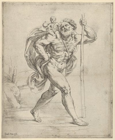 Saint Christopher Walking with the Infant Christ on His Right Shoulder by Guido Reni