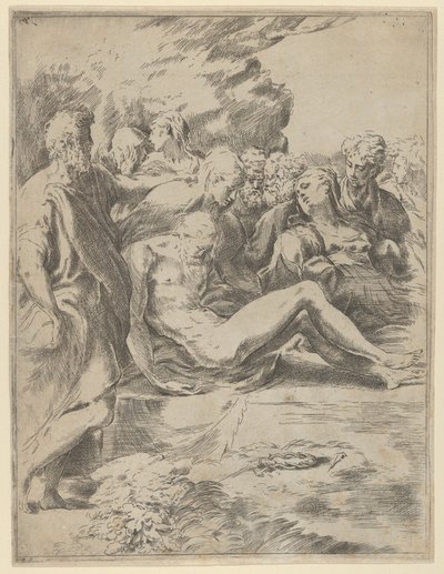 The Entombment, Christ with Legs Outstretched, the Virgin at Right by Guido Reni