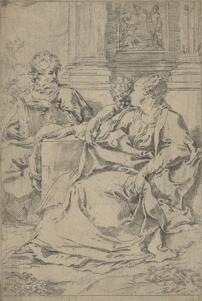 The Holy Family Seated Together in Front of a Colonnade, Saint Joseph Reading by Guido Reni