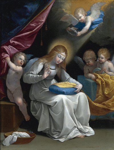 The Virgin Sewing, Accompanied By Four Angels by Guido Reni