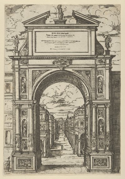Triumphal Arch Surmounted by a Statue Representing the City of Bologna, Buildings Seen Through by Guido Reni