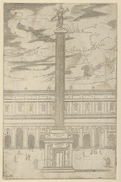 Triumphal Column with Female Figure of Fame Holding a Trumpet at the Top, 1598 by Guido Reni