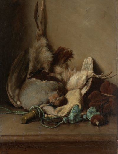 Still Life with Wood Pigeon and Powder Horn by Guillaume Anne van der Brugghen