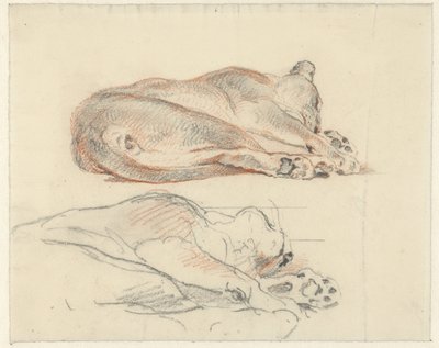 Two Studies of a Reclining Tiger by Guillaume Anne van der Brugghen