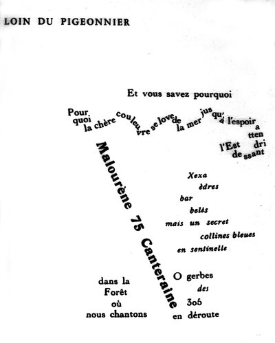 Calligram by Guillaume Apollinaire (1880-1918): "Far from the Pigeonnier" by Guillaume Apollinaire