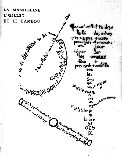 Calligram by Guillaume Apollinaire (1880-1918): "The Mandolin, the Carnation, and the Bamboo" by Guillaume Apollinaire