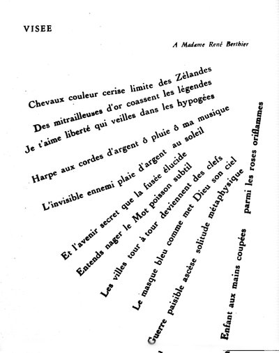 Calligram by Guillaume Apollinaire (1880-1918): "Visee" by Guillaume Apollinaire