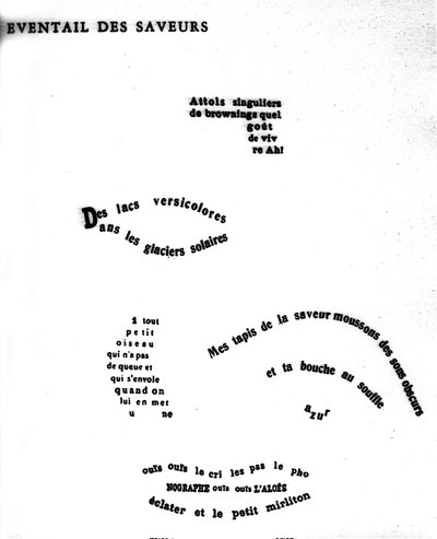 Calligram by Guillaume Apollinaire (1880-1918) Depicting a Face: "The Eventance of Flavours" by Guillaume Apollinaire