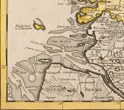 Detail of Heligoland from a map of Denmark, 1730 by Guillaume Delisle
