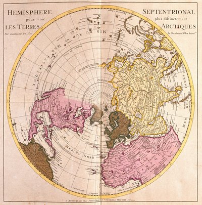 Map of Northern Hemisphere, Arctic Land Description by Guillaume Delisle