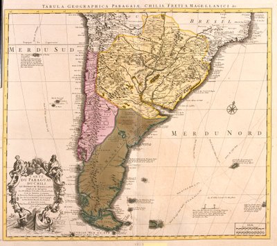 Map of Paraguay, Chile and Magellan Land (Argentina) (etching) by Guillaume Delisle