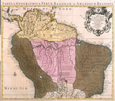 Map of Peru, Guyana, Brazil and the Amazon Regions (etching) by Guillaume Delisle