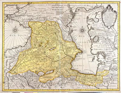 Map of neighboring countries of the Caspian Sea (Russia, Armenia, Persia, Kazakhstan, Turkmenistan) by Guillaume Delisle