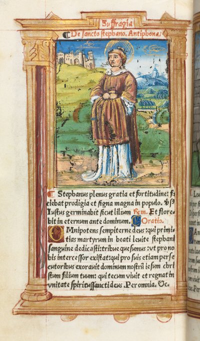 Printed Book of Hours (Use of Rome): fol. 100v, St. Stephen by Guillaume Le Rouge