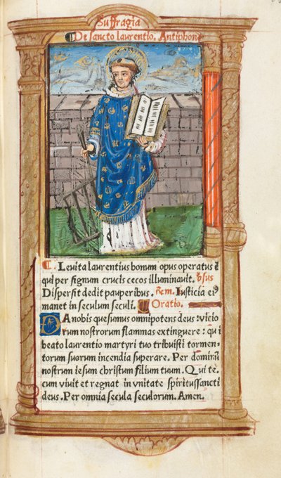 Printed Book of Hours (Use of Rome): fol. 101r, St. Lawrence by Guillaume Le Rouge