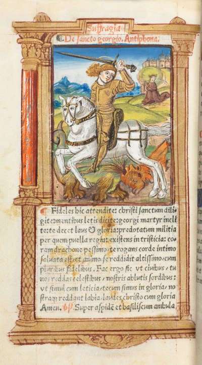 Printed Book of Hours (Use of Rome): fol. 103v, St. George Slaying the Dragon by Guillaume Le Rouge