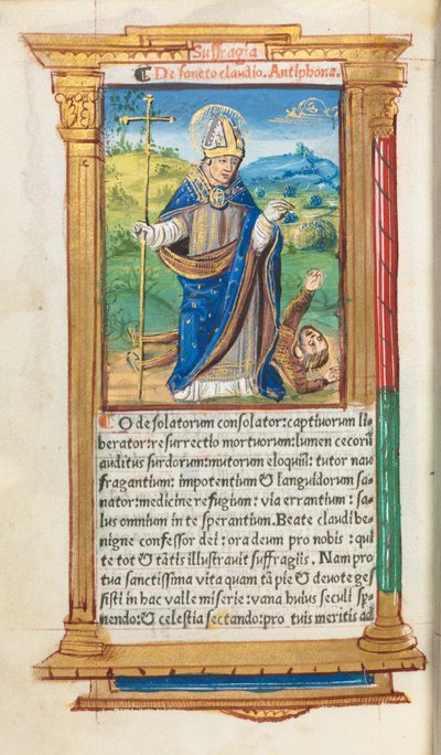 Printed Book of Hours (Use of Rome): fol. 105v, St. Claude as Bishop by Guillaume Le Rouge