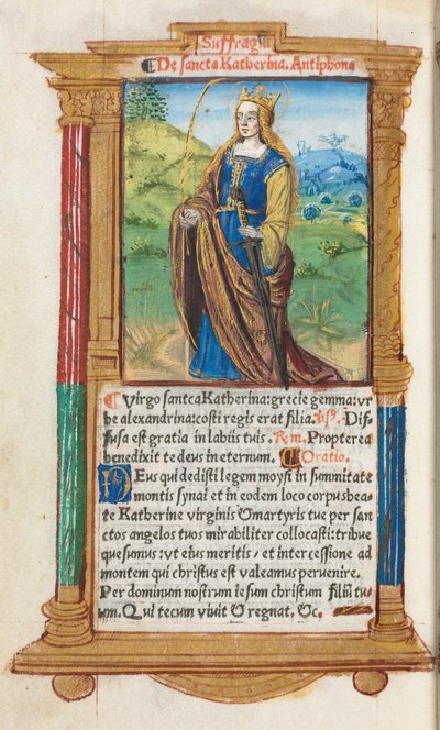 Printed Book of Hours (Use of Rome): fol. 109v, St. Catherine by Guillaume Le Rouge