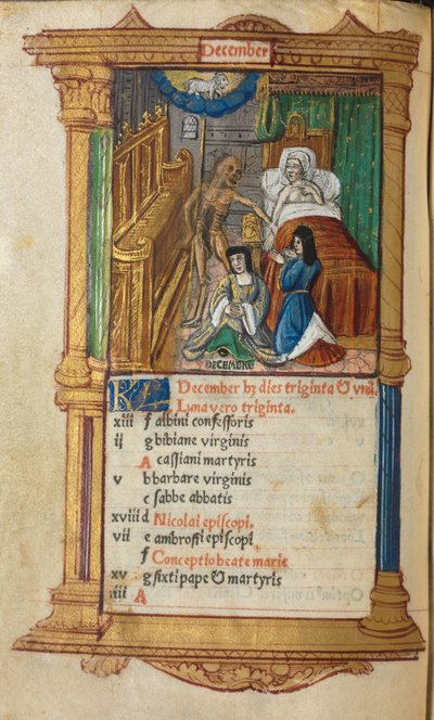 Printed Book of Hours (Use of Rome): December calendar page by Guillaume Le Rouge
