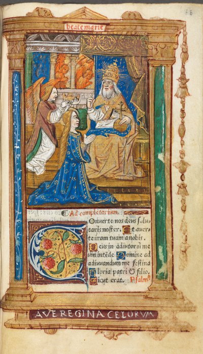 Printed Book of Hours (Use of Rome): fol. 45r, Coronation of the Virgin by Guillaume Le Rouge