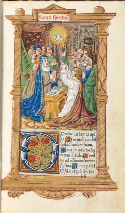 Printed Book of Hours (Use of Rome): fol. 58r, Pentecost by Guillaume Le Rouge