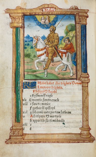 Printed Book of Hours (Use of Rome): fol. 6v, May calendar illustration by Guillaume Le Rouge