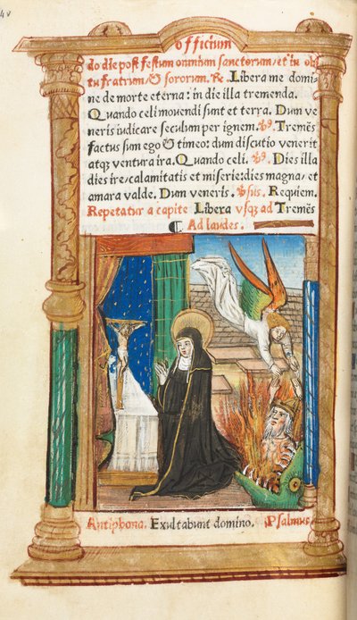 Printed Book of Hours (Use of Rome): fol. 84v, Dominican Nun in Prayer by Guillaume Le Rouge