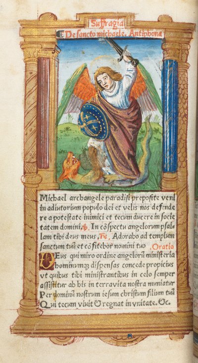 Printed Book of Hours (Use of Rome): fol. 97v, St. Michael the Archangel by Guillaume Le Rouge